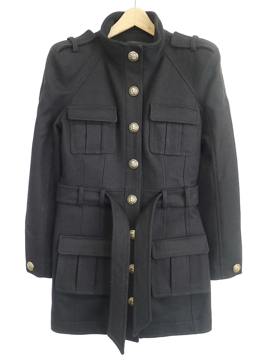 BALMAIN HOMME バルマン 14AW ウールメルトンパワーショルダーハーフコート