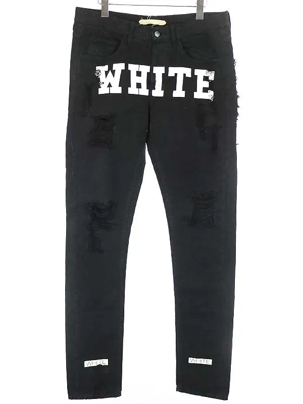 OFF-WHITE オフホワイト バイアスプリントクラッシュ加工デニムパンツ