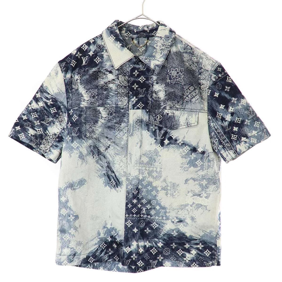 LOUIS VUITTON ルイヴィトン 22AW Monogram Bandana Short-Sleeved Denim Shirt モノグラムデニムショートスリーブシャツ