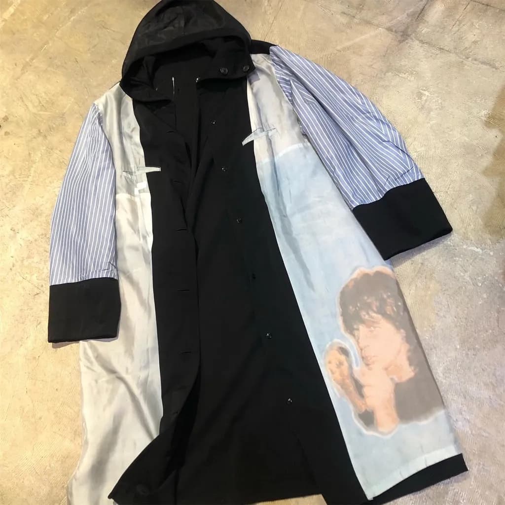 Y's Y’s for men 90's ウールギャバジンミックジャガープリントフードコート