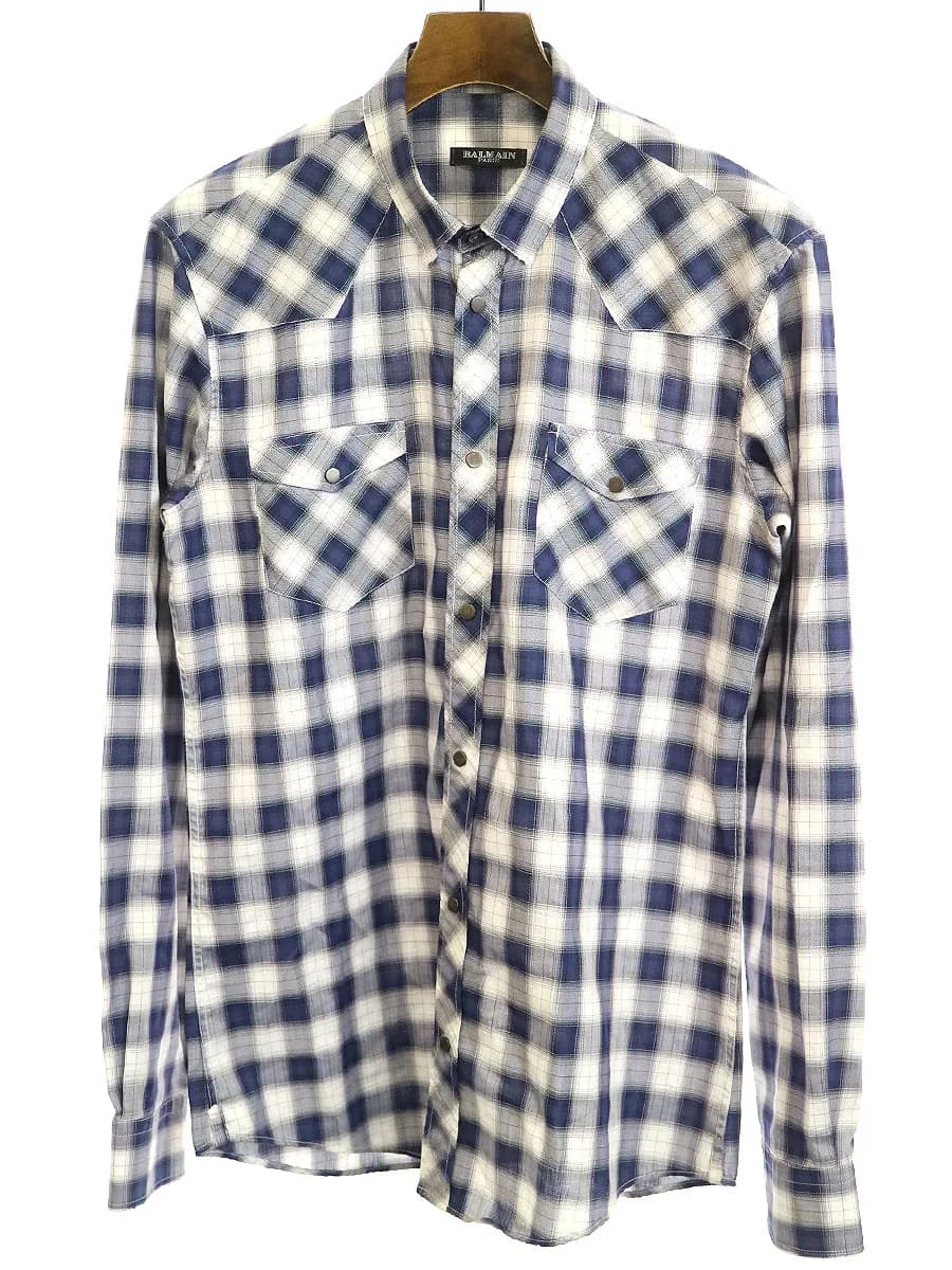 BALMAIN HOMME バルマン オム チェック柄カウボーイシャツ