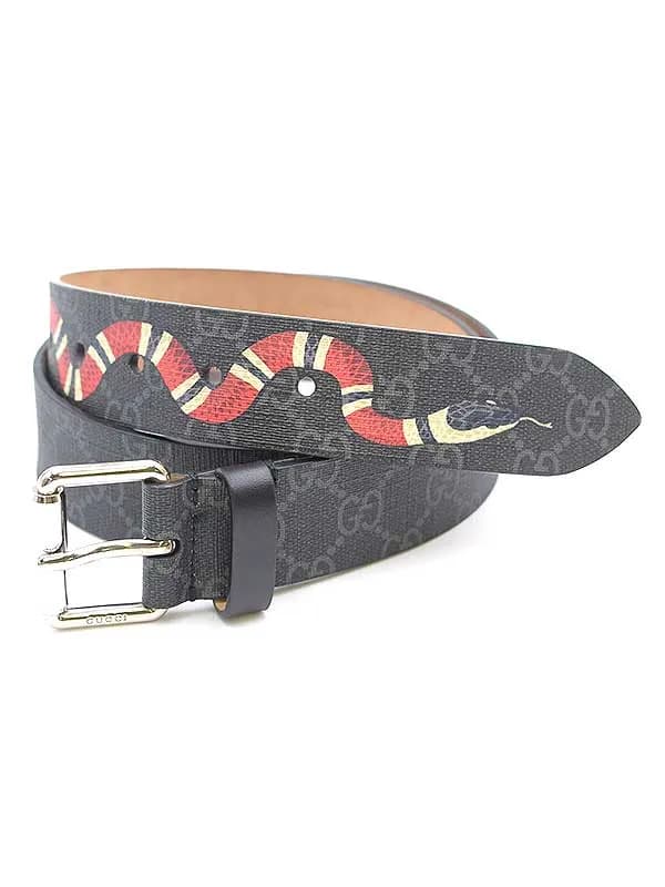 GUCCI グッチ スネークプリントGGスプリームキャンバスベルト