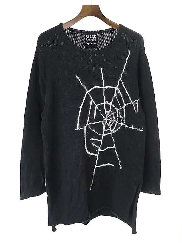 Yohji Yamamoto ブラックスキャンダル ヨウジヤマモト 18AW 蜘蛛の巣ジャガードサイドスリットニットセーター