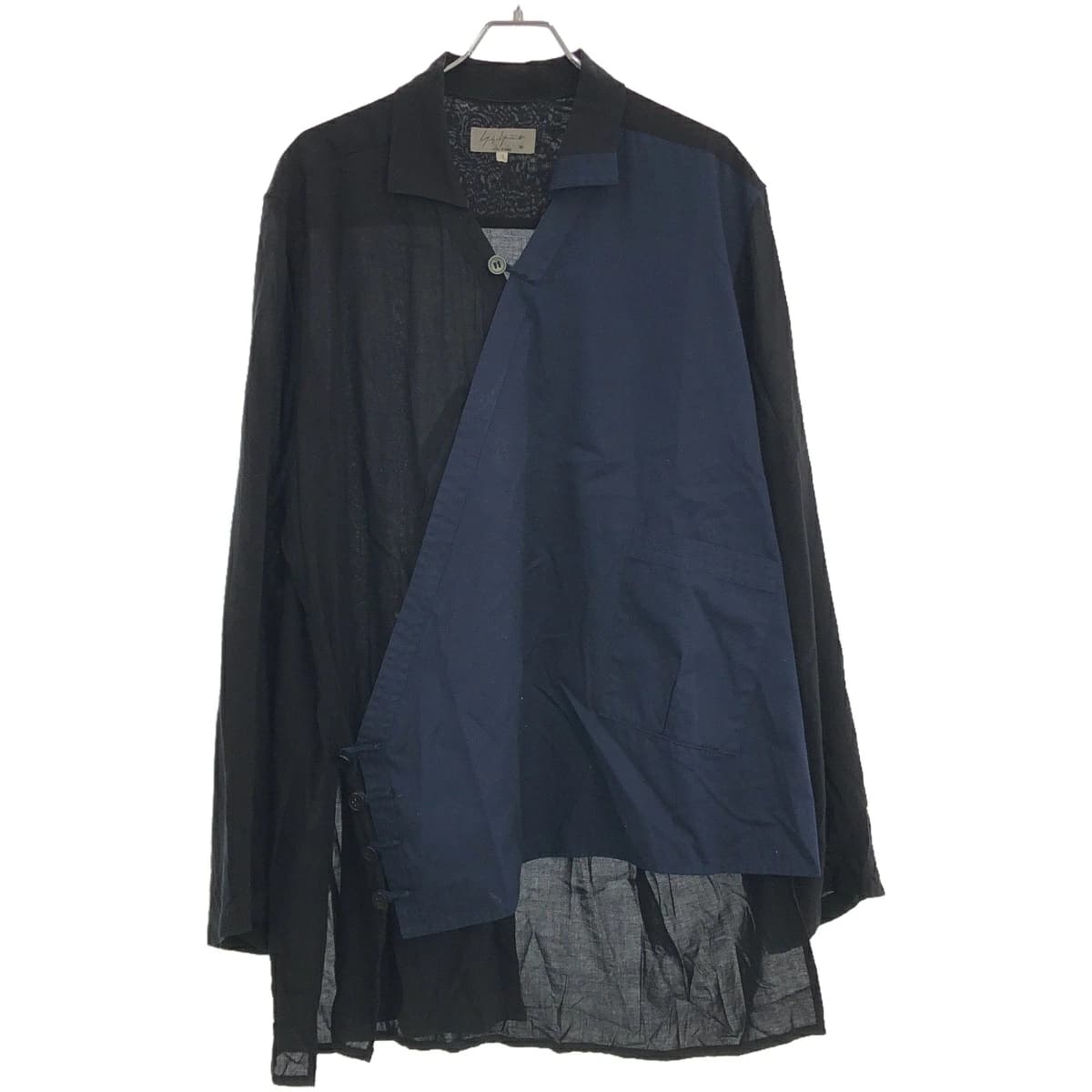 Yohji Yamamoto ヨウジヤマモト プールオム 17SS アシンメトリーレーヨンギャバジンシャツ