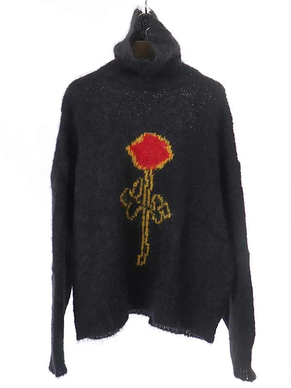 Palm Angels パームエンジェルス Black Mohair Rose Turtleneck タートルネックモヘアニットセーター
