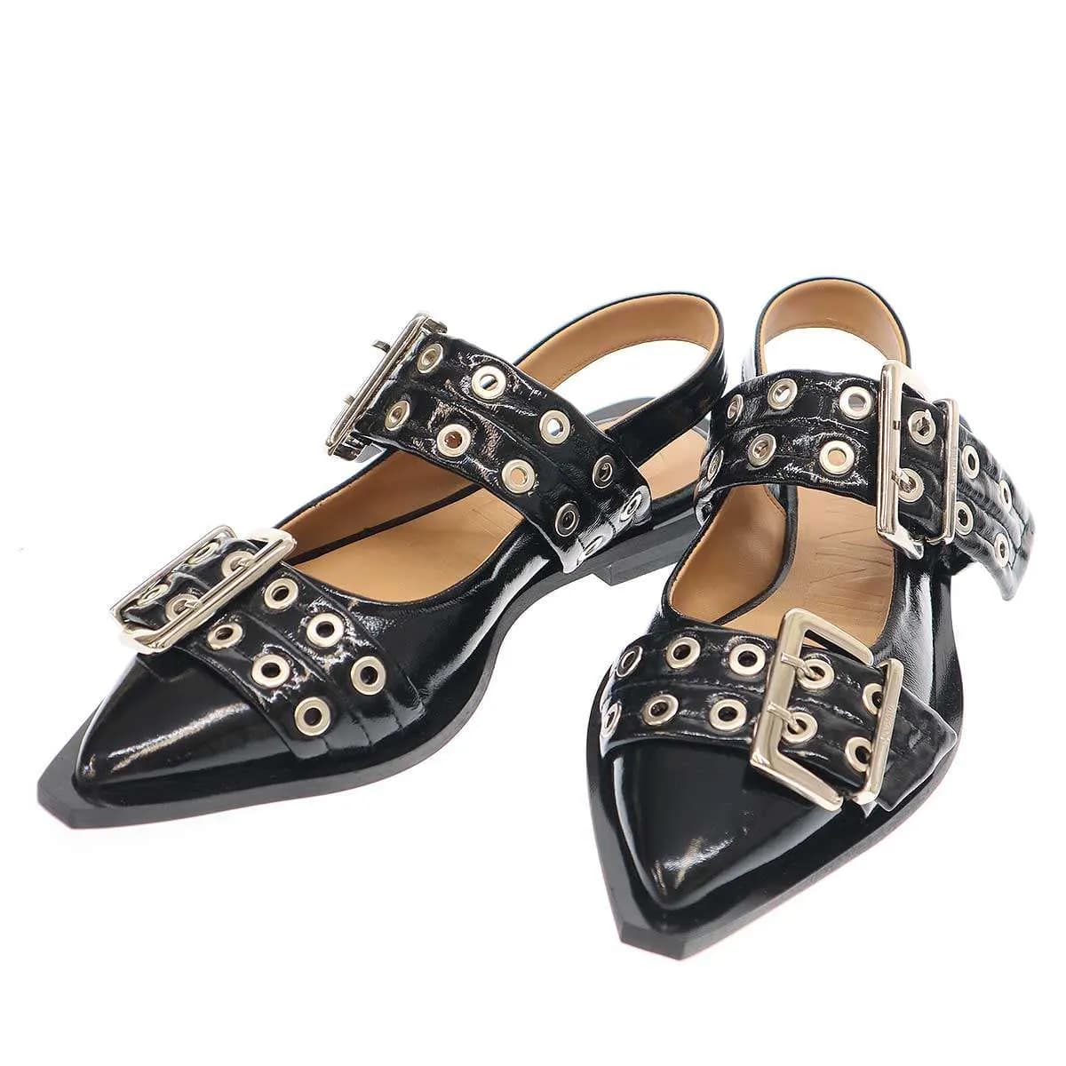 GANNI ガニー WIDE BUCKLE SLING BACK FLAT SHOES バックルシューズ