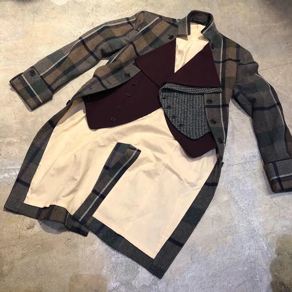 Yohji Yamamoto Yohji Yamamoto POUR HOMME 12AW ジレドッキングカラーネップチェックモーニングコート