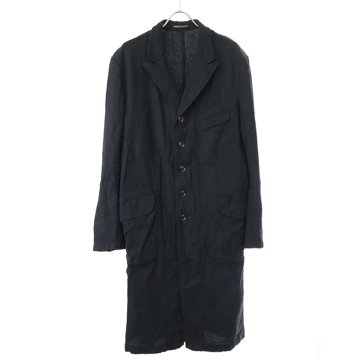 Yohji Yamamoto ヨウジヤマモト プールオム 18AW W/NYクロスシワ加工ロングジャケット HV-J06-101