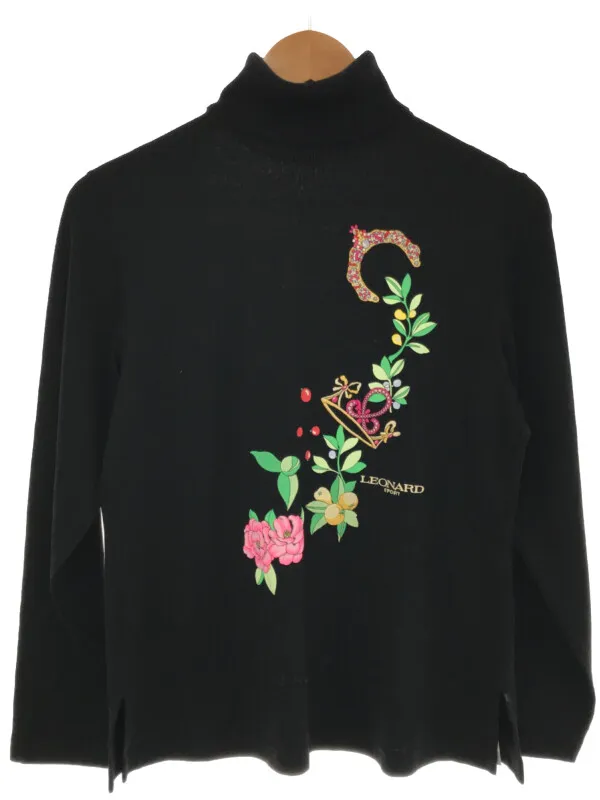 LEONARD レオナールスポーツ 花柄タートルネックニット
