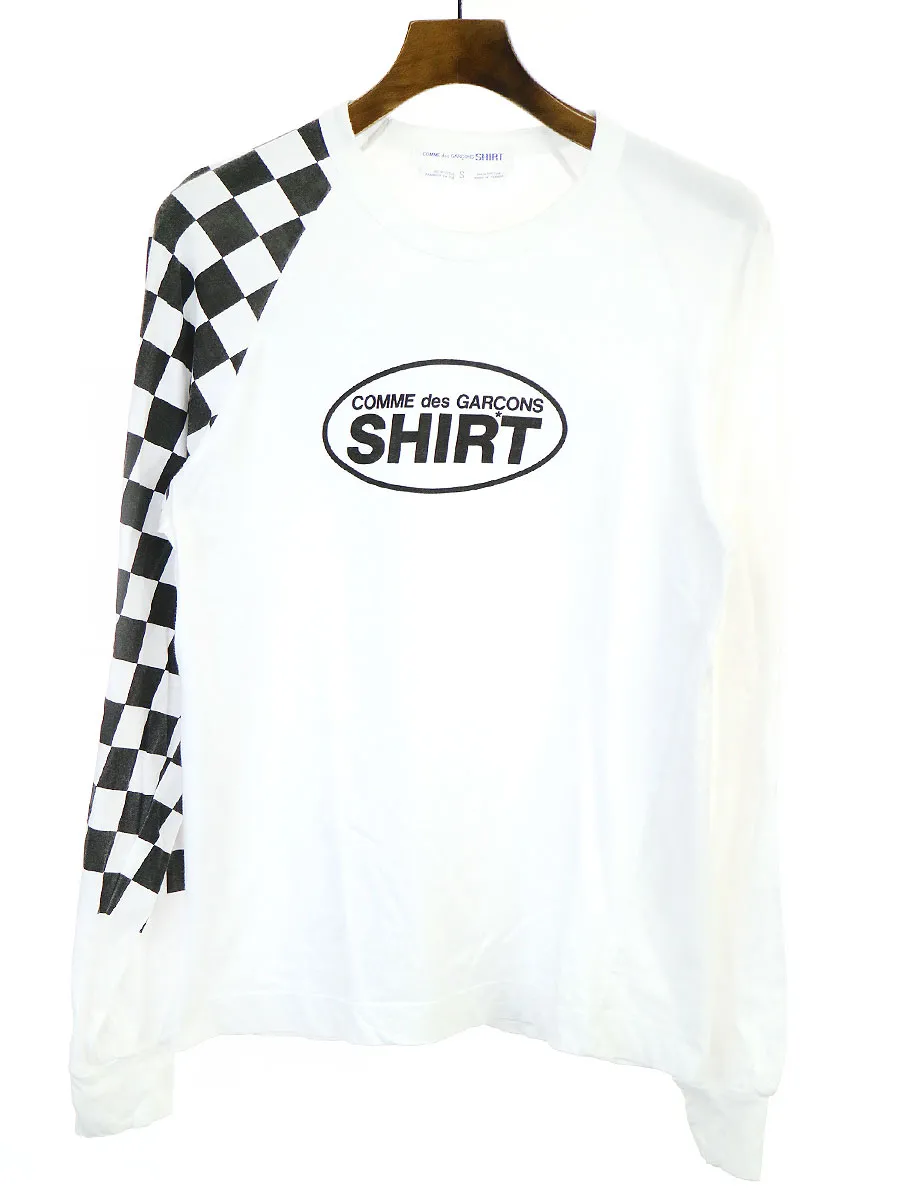 COMME des GARCONS コムデギャルソンシャツ チェッカーフラッグデザインロゴプリント長袖カットソー
