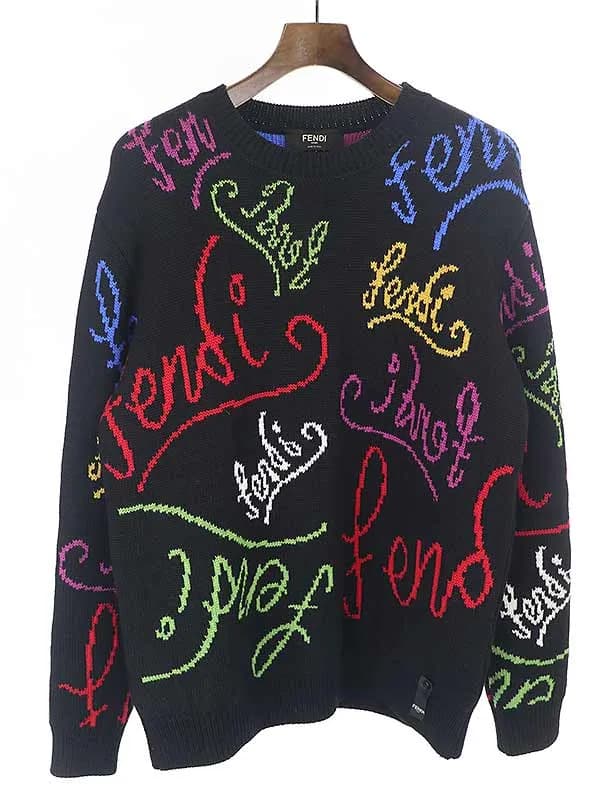 FENDI フェンディ 21AW ARTIST ALLOVER KNIT マルチカラーロゴクルーネックニット