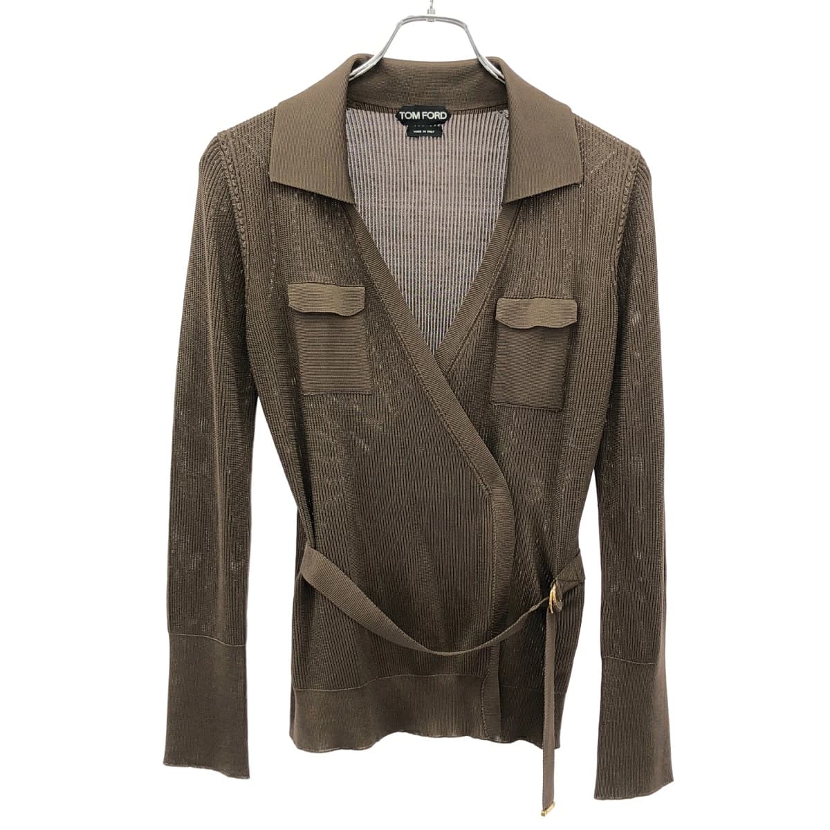 TOM FORD トム フォード ベルテッドシルクニットカーディガン CAK050 TF0077 ブラウン 36