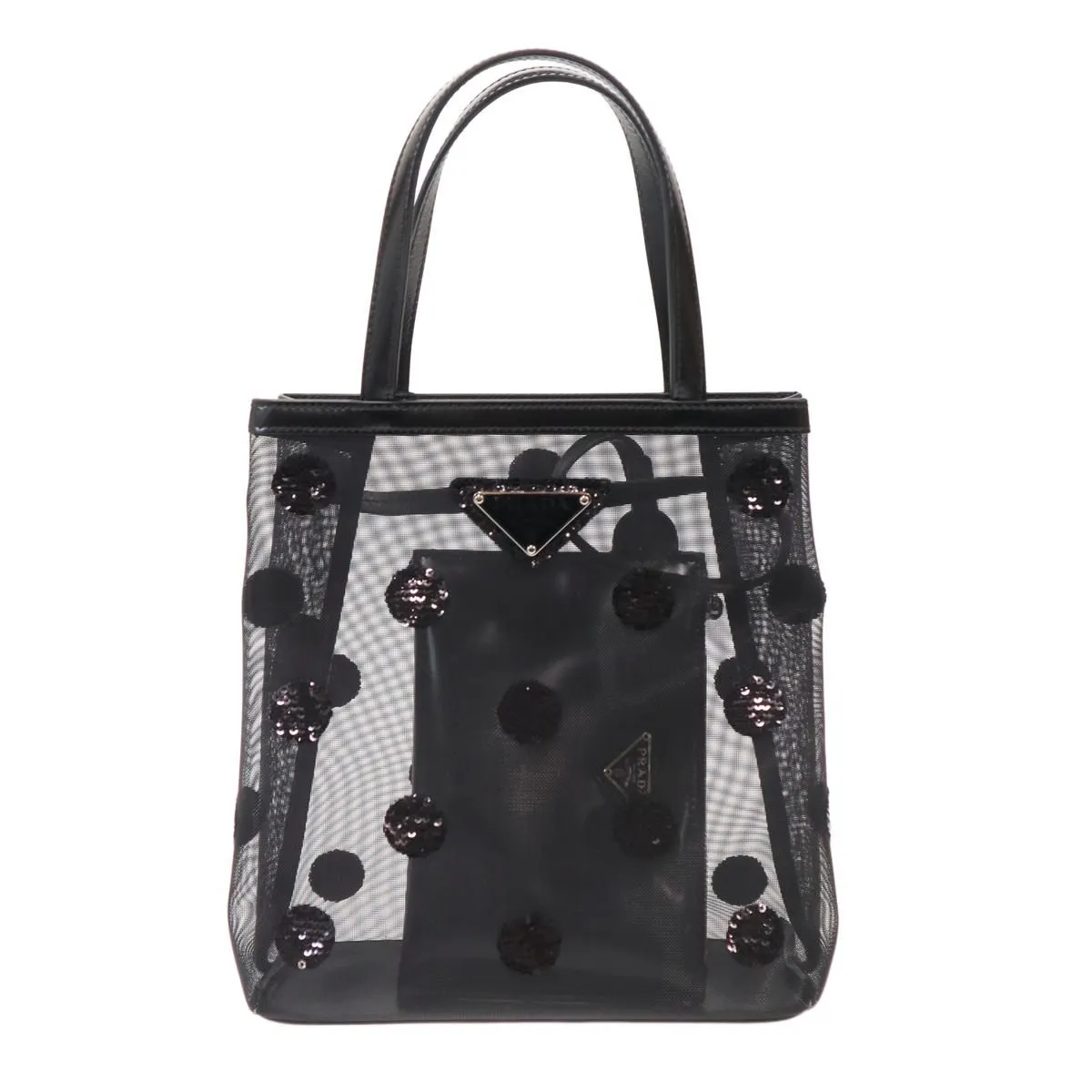 PRADA プラダ RETE RICAMO POI スパンコールドットメッシュトートバッグ