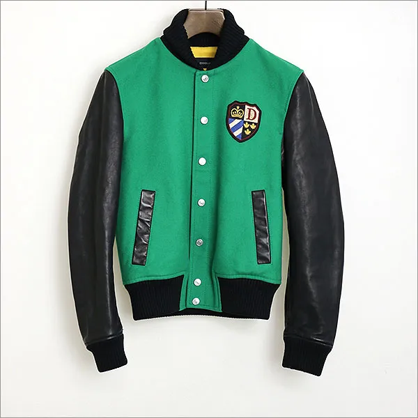 DSQUARED2 DSQUARED2 12AW レザースリーブエンブレムワッペンスタジアムジャンパー