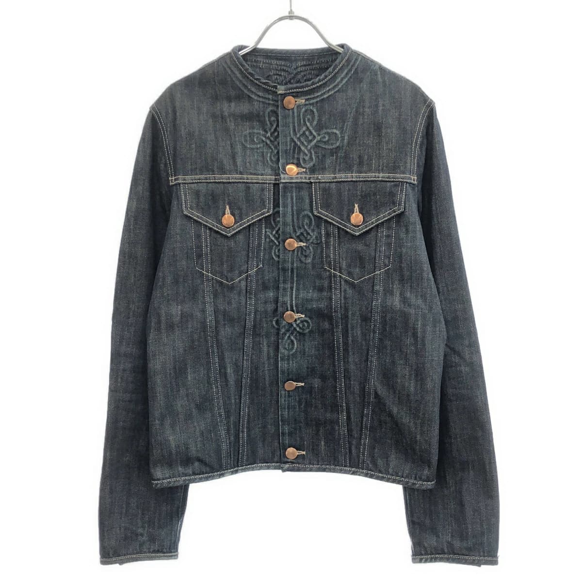 Jean Paul GAULTIER ジャンポールゴルチェ ムッシュ エンボスノーカラーデニムジャケット JRJH-IM1-1033