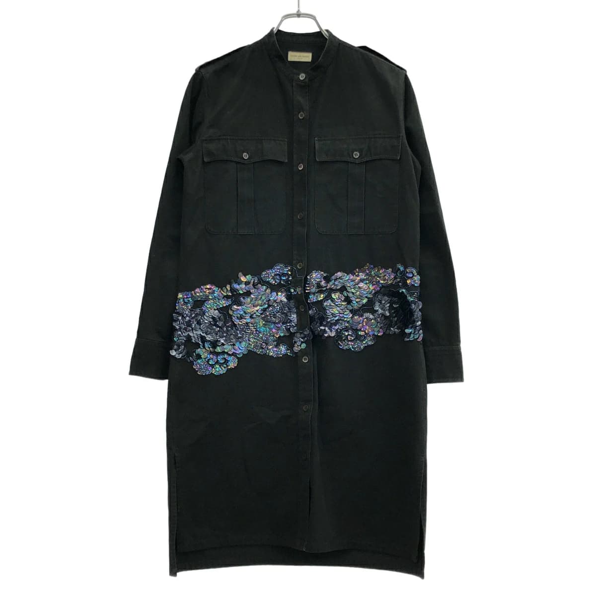 DRIES VAN NOTEN ドリスヴァンノッテン 15AW スパンコールデザイン モールスキンミリタリーシャツワンピース