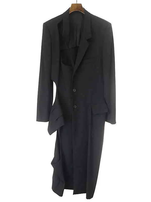Yohji Yamamoto ヨウジヤマモトプールオム 19SS ウールギャバジンカットアウトロングジャケット