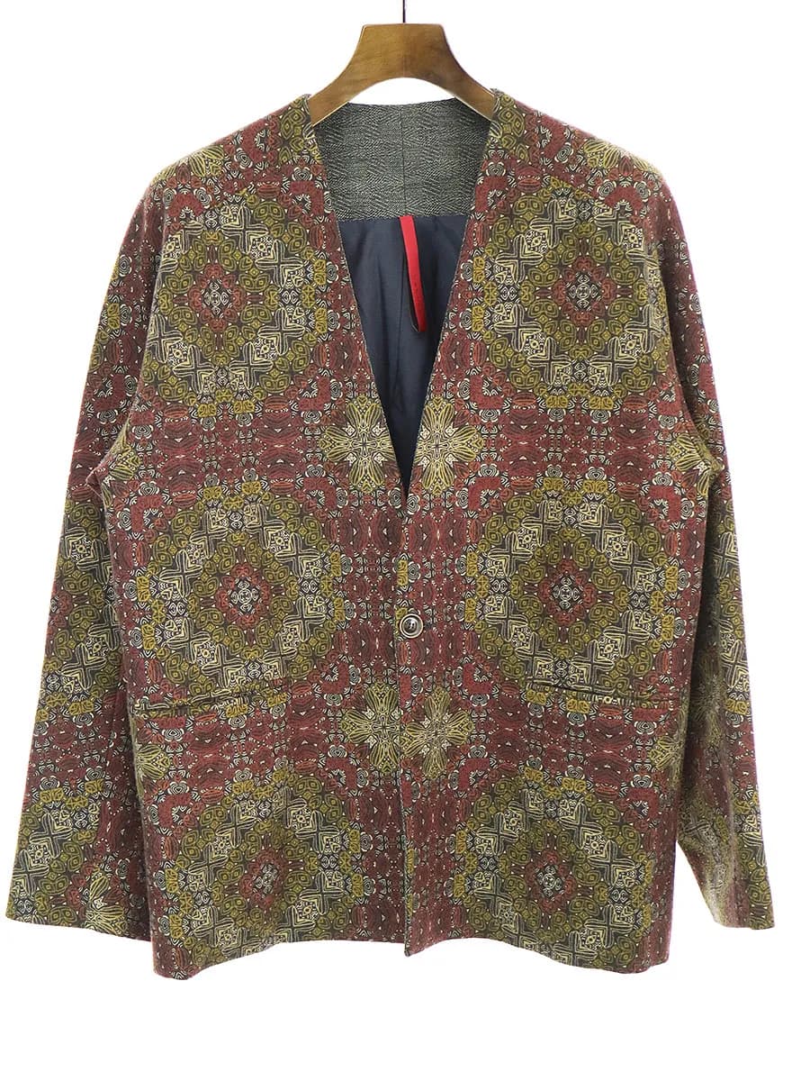 YANTOR ヤントル 16AW アラベスク柄ノーカラージャケット