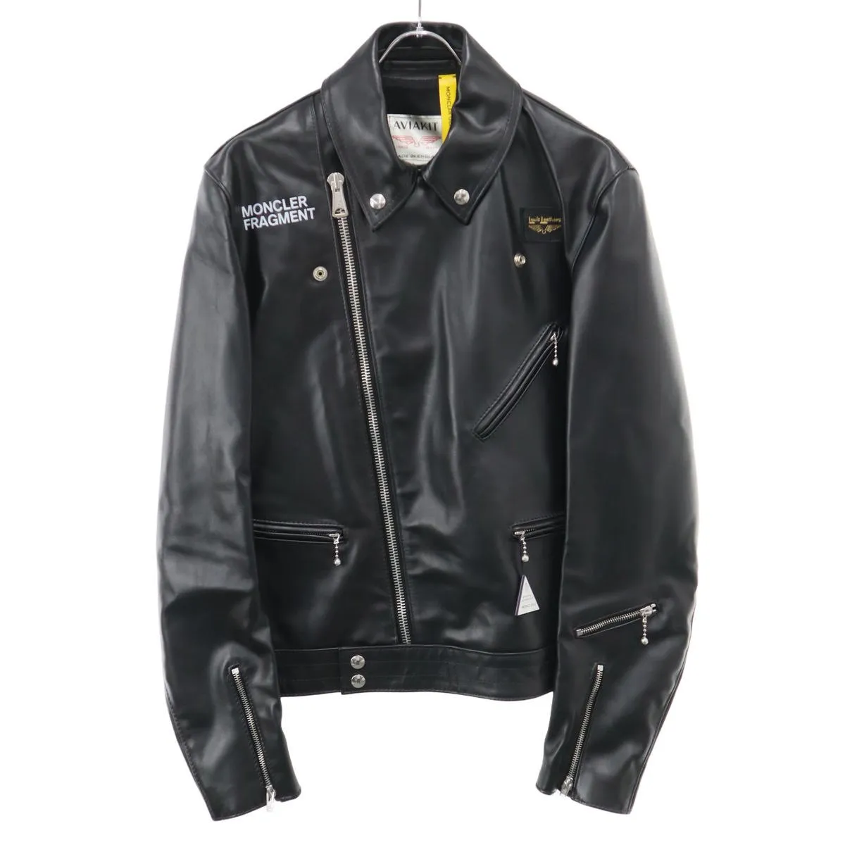 MONCLER モンクレール ジーニアス フラグメント 藤原ヒロシ ルイスレザー DWAYNE CYCLONE サイクロン ダブルレザーライダースジャケット F209U1A70210 ブラック 42/3 【中古】 ITD52PHB0CXC
