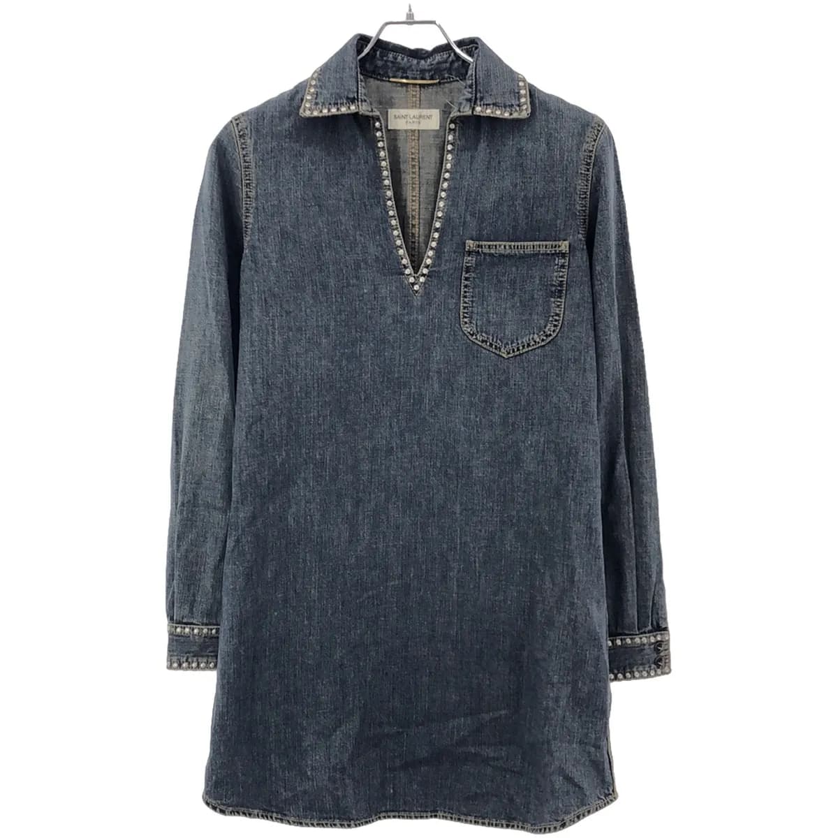 SAINT LAURENT サンローラン パリ 14AW スタッズデニムシャツワンピース