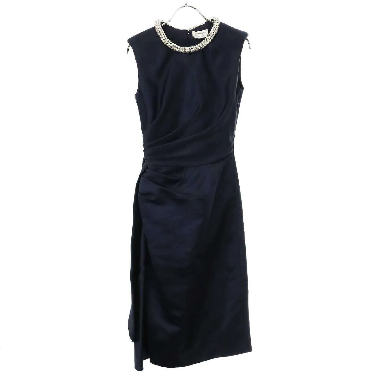 ALEXANDER McQUEEN アレキサンダーマックイーン Draped Silk Cocktail Dress ストーンネックシルクカクテルドレスワンピース 581279 QAAS