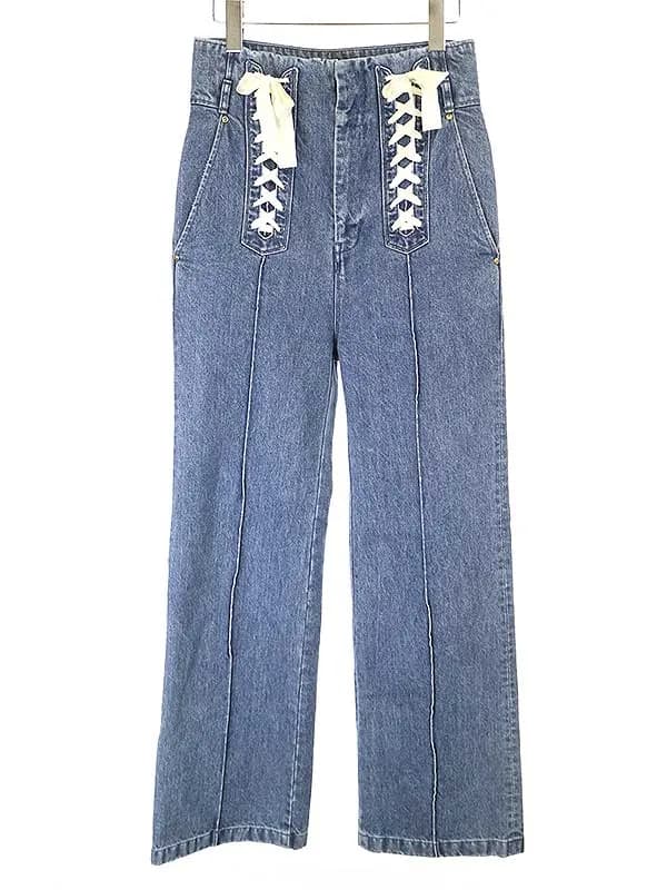 Mame Kurogouchi マメ クロゴウチ 18AW レースアップハイウエストデニムパンツ