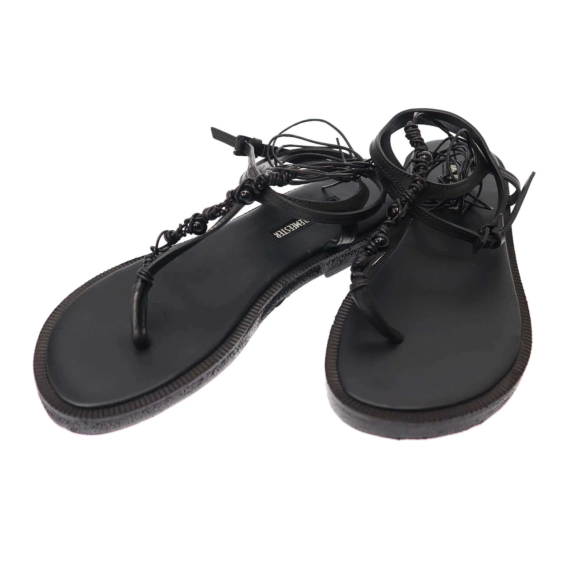 ANN DEMEULEMEESTER アンドゥムルメステール 18SS レースアップレザートングサンダル 1801-2860 382 099