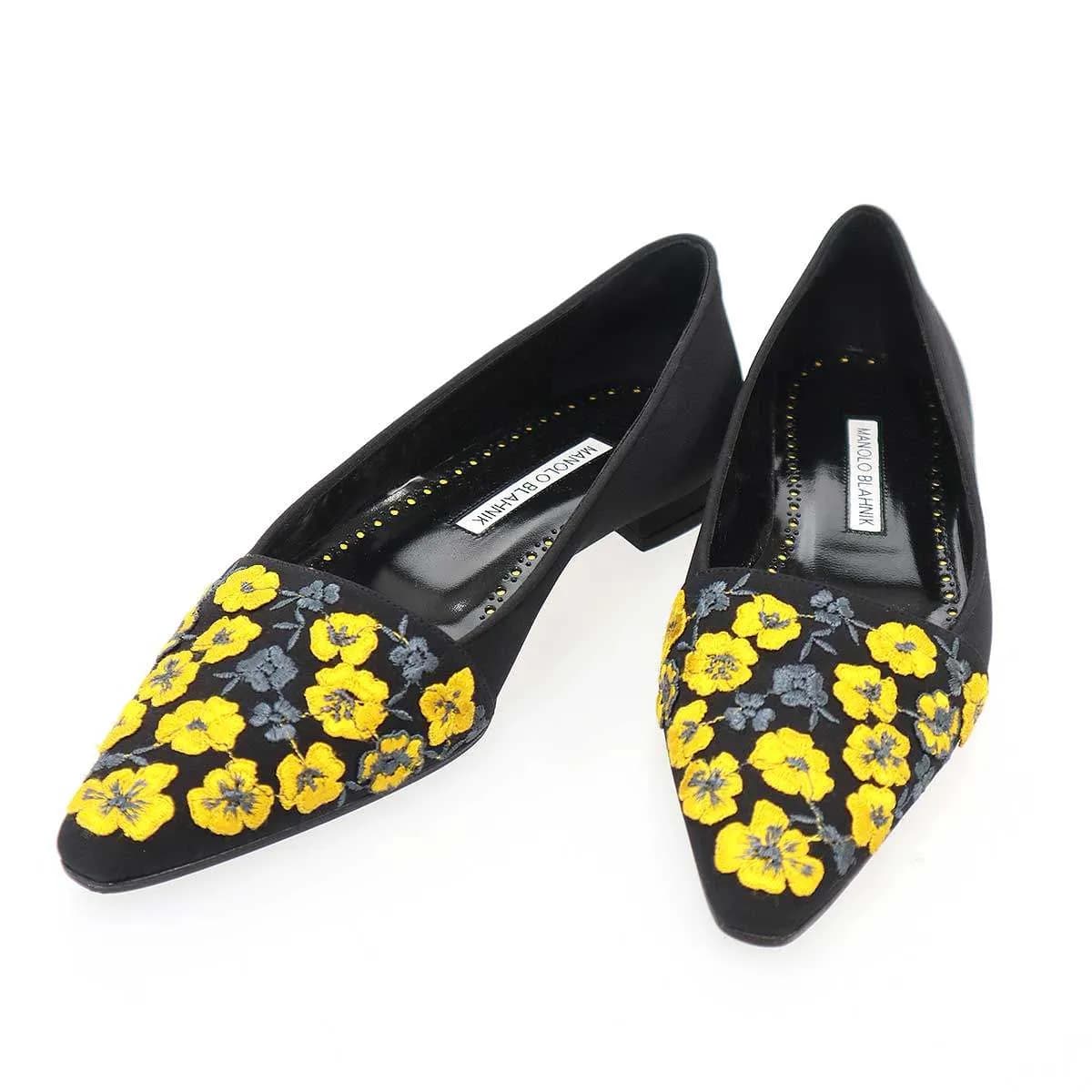 MANOLO BLAHNIK マノロブラニク 25SS SAFIYEFLAT プリムローズ エンブロイダリーフラットシューズ
