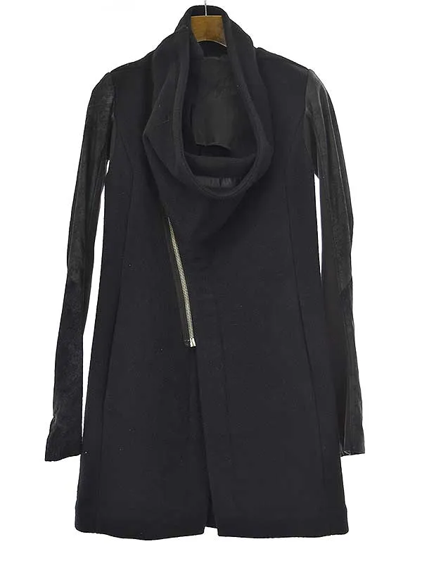 Rick Owens リックオウエンス レザースリーブハイネックロングジャケット
