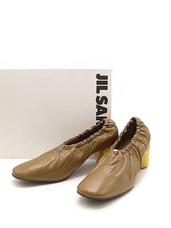 JIL SANDER ジルサンダー チャンキーヒールギャザーパンプス