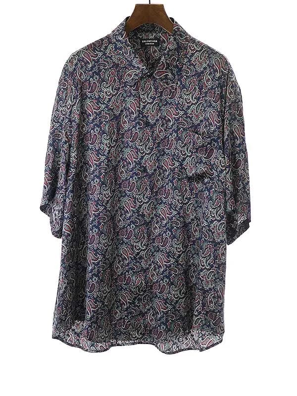 BALENCIAGA バレンシアガ 22SS S/S Minimal Shirt ペイズリーシルクオーバーシャツ