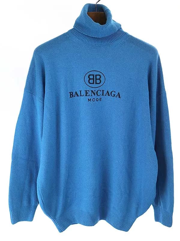 BALENCIAGA バレンシアガ カシミヤ混ロゴ刺繍タートルネックニットセーター