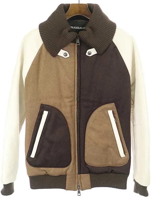 1piu1uguale3 ウノピゥウノウグァーレトレ 19AW DONKEY ZIP STADIUM カシミヤ混レザースタジャン