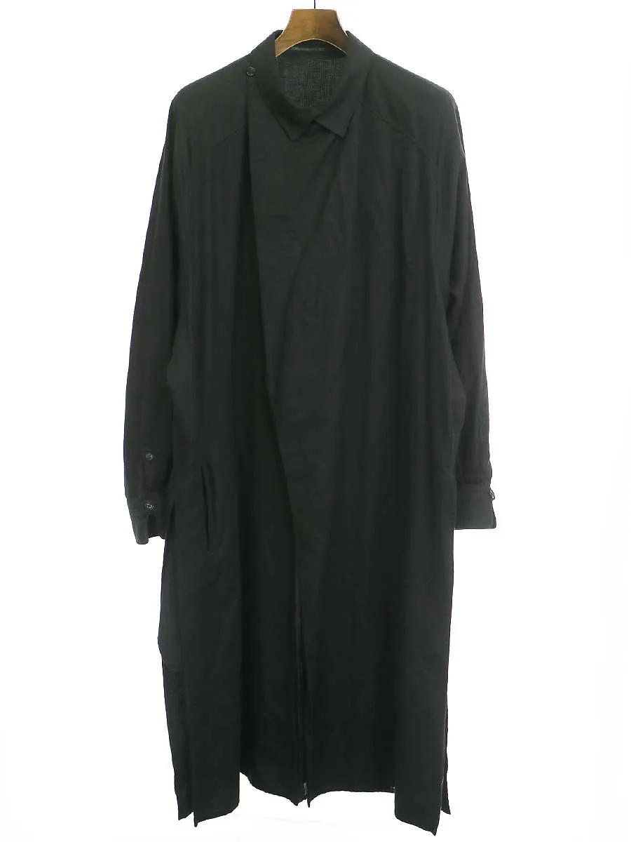 Yohji Yamamoto ヨウジヤマモトプールオム 17SS LOOK14 ストライプレイヤーリネンドレスコート