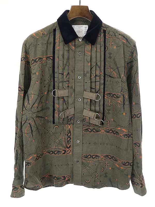 sacai サカイ × ドクター・ウー 20AW 総柄コーデュロイシャツ