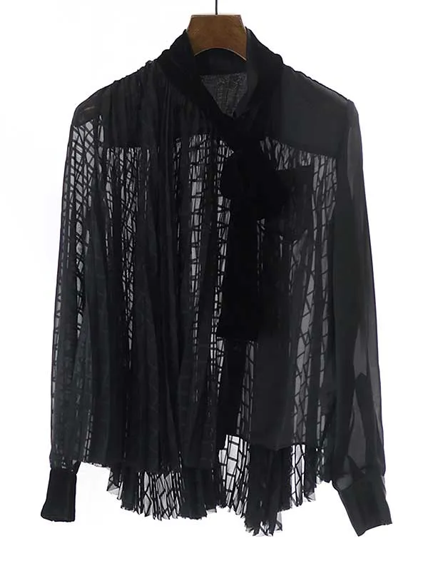 sacai サカイ 19AW ベルベットカラー シアープリーツブラウス