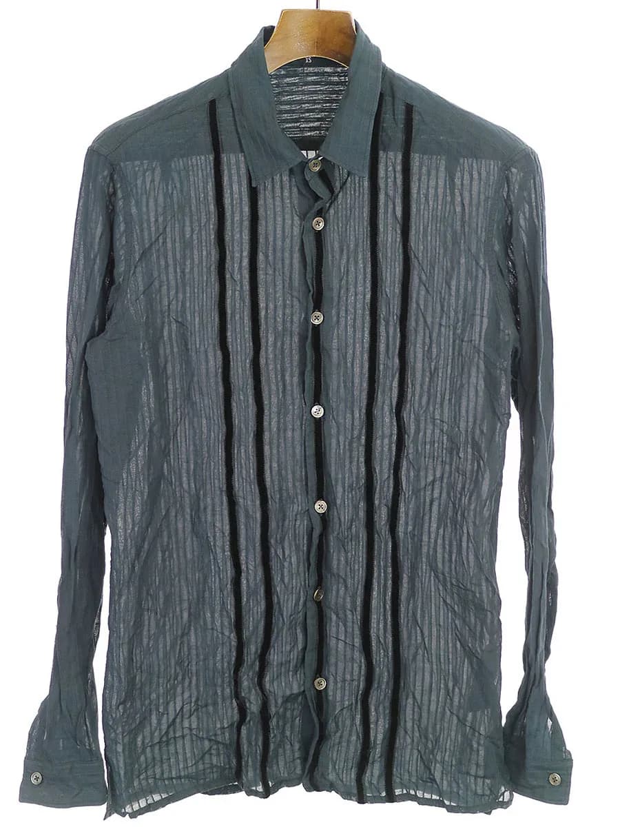 ANN DEMEULEMEESTER アンドゥムルメステール ベロアテープストライプロングシャツ
