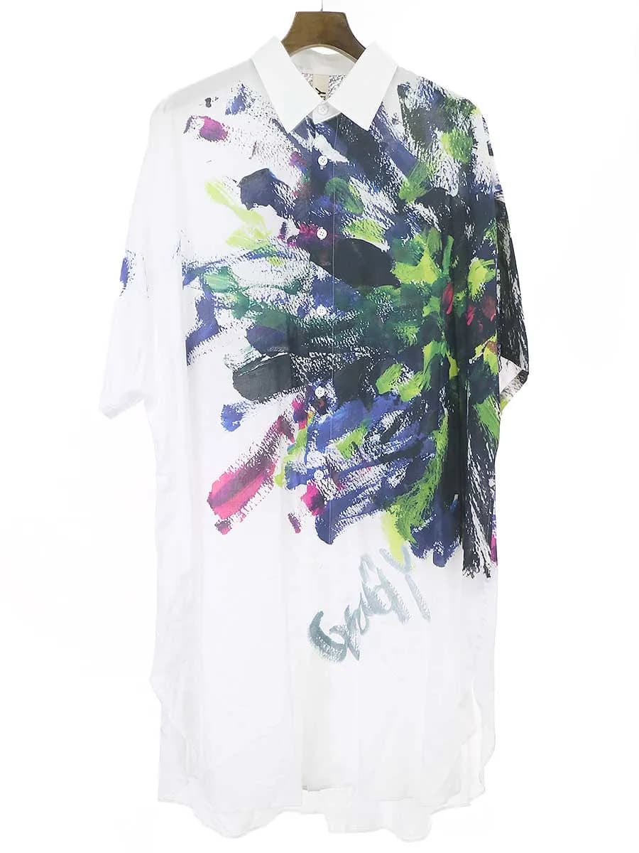 Yohji Yamamoto グラウンド ワイ 20SS 絵画プリントドルマンスリーブロングシャツ