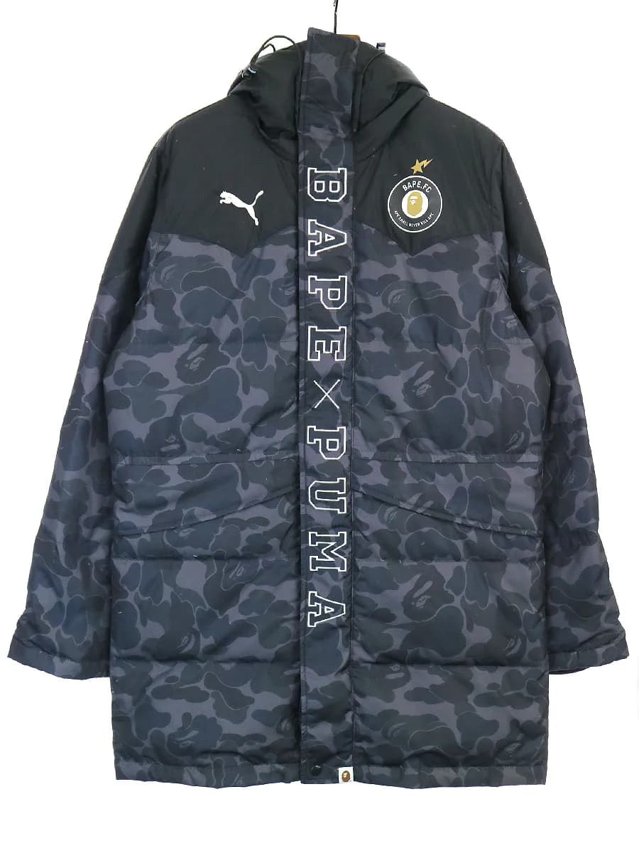 A BATHING APE ア ベイシング エイプ×プーマ 15AW LONG COAT サル顔迷彩柄ダウンコート