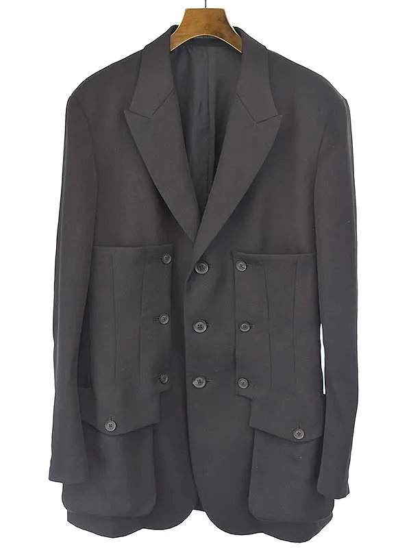 Yohji Yamamoto ヨウジヤマモト プール オム 21AW フラシ胸あて釦止めウールギャバジンジャケット
