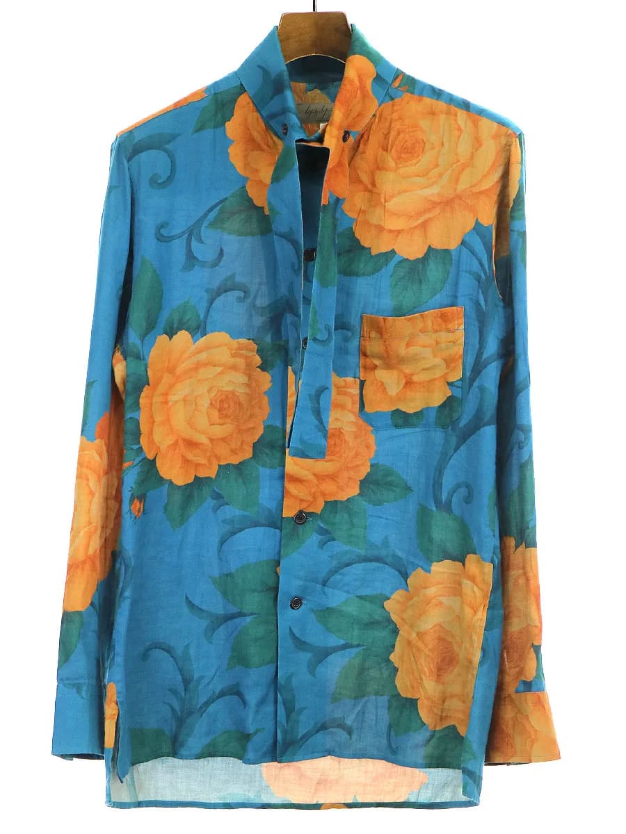 Yohji Yamamoto ヨウジヤマモト プール オム 14AW LOOK12 フラワープリントリボンカラーシャツ