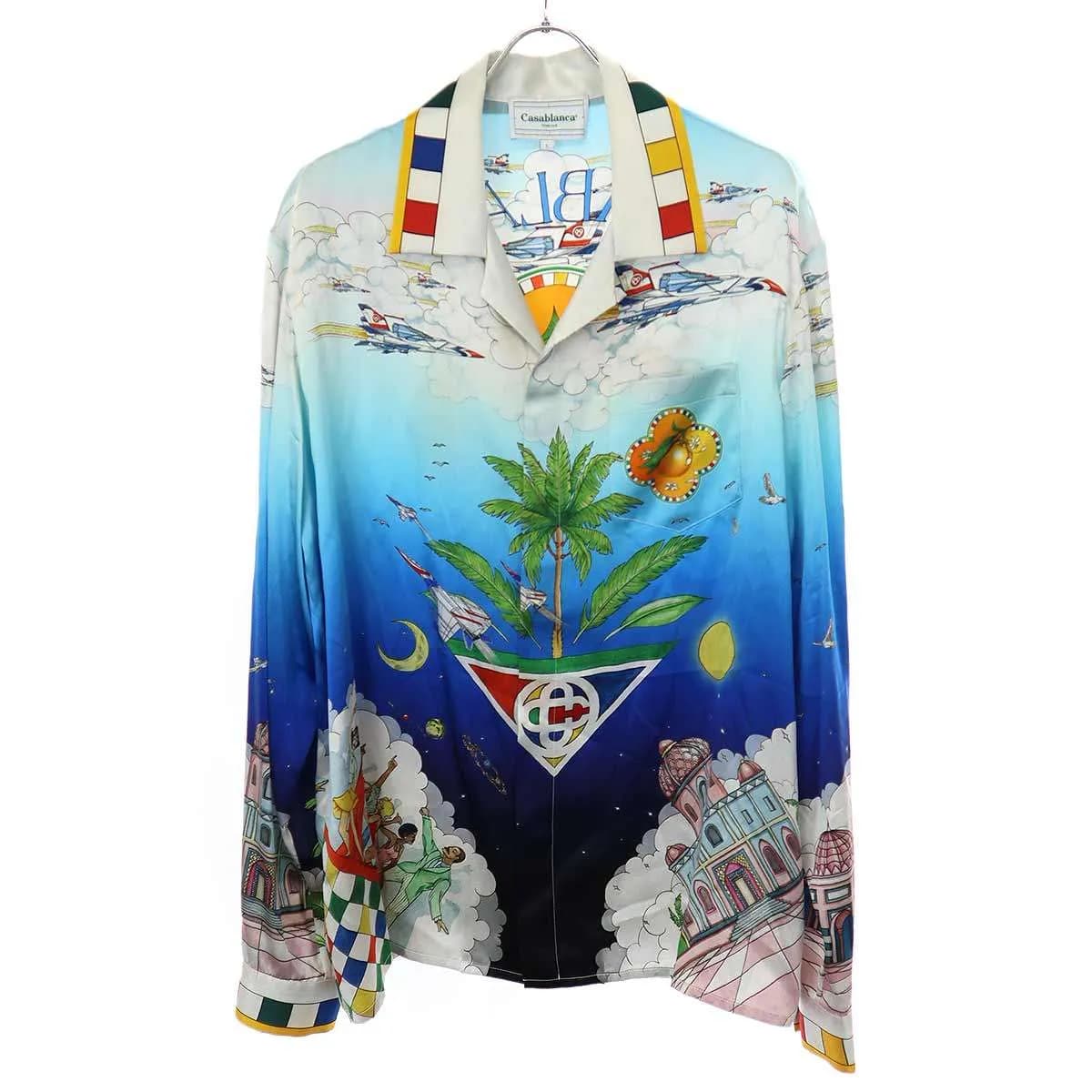 CASABLANCA カサブランカ 23AW Cuban Collar Long Sleeve Shirt シルクシャツ