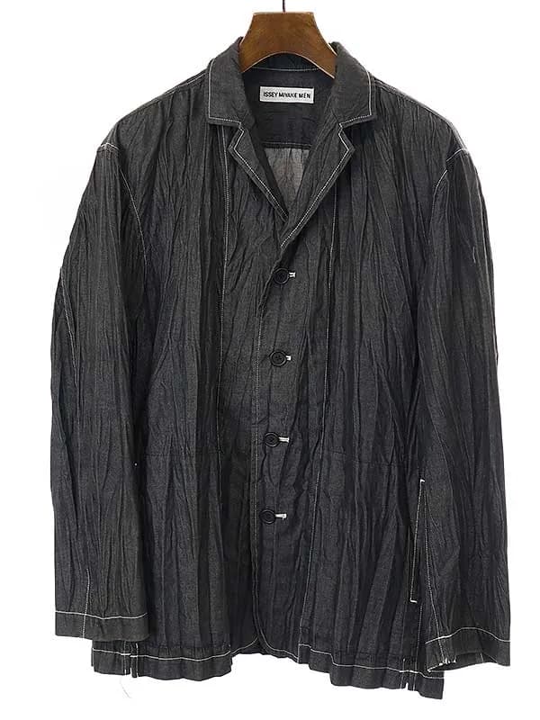 ISSEY MIYAKE イッセイミヤケ メン 皺加工 4Bデニムジャケット