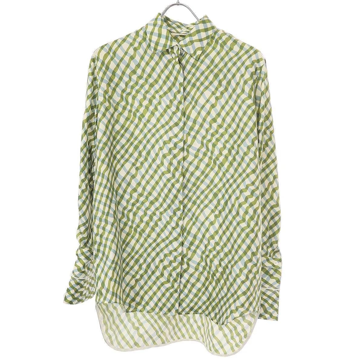 CELINE セリーヌ by Phoebe Philo デタッチャブルカラーウェーブチェックシルクシャツブラウス 2 0AZ5 7229