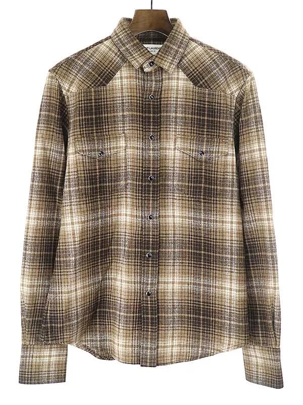 SAINT LAURENT サンローラン パリ 13AW ウールフランネルチェックシャツ