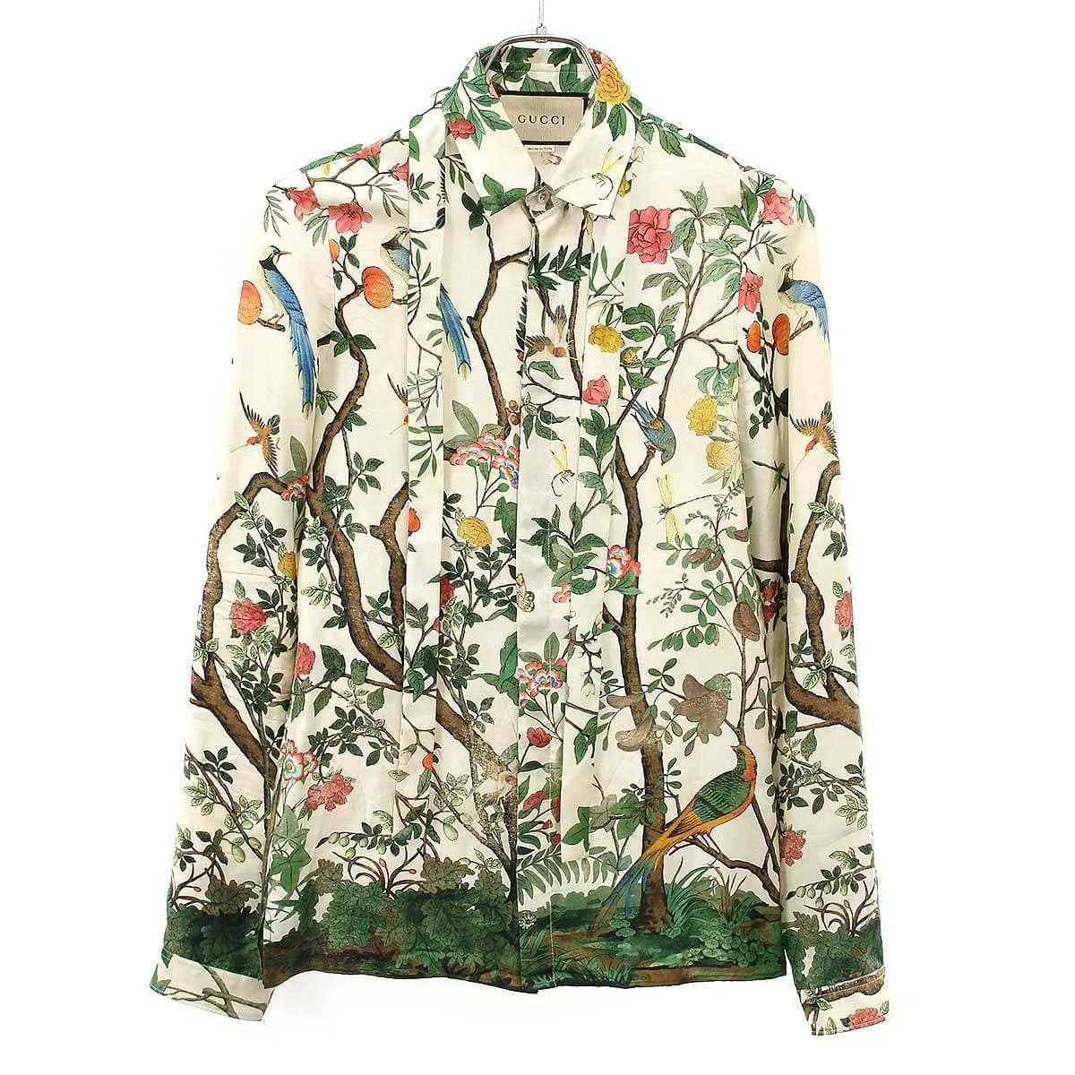 GUCCI グッチ シルクボウタイボタニカルプリントシャツ 792832