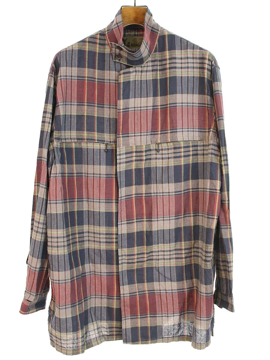 Y's ワイズ バングオン 20AW LOOK7 No32 ジップアップスタンドカラーチェックロングシャツ