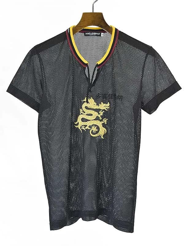 DOLCE&GABBANA ドルチェ&ガッバーナ 龍刺繍メッシュカットソー Tシャツ
