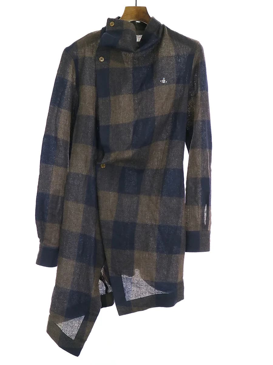 Vivienne Westwood ヴィヴィアンウエストウッド マン 16AW ドレープネックブロックチェックロングシャツ