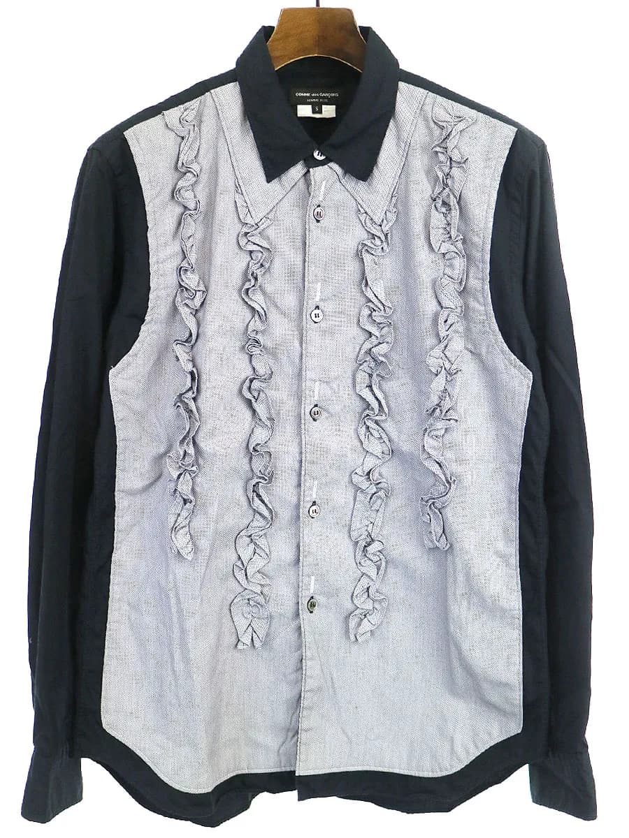 COMME des GARCONS コムデギャルソン オムプリュス 09AW フリル切替フェイクボタンステッチコットンシャツ